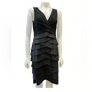 Adrianna Papell Black Sleeveless  Formal Cocktail Tiered Midi Dress Size 10